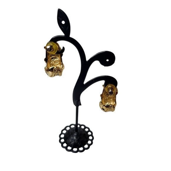 Vintage 80s-90s Signed Robert Manse Gold-tone White Enamel Twisted Rope Earrings - Picture 12 of 14